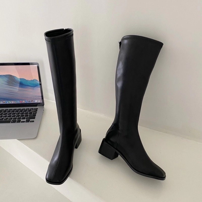 [ Ảnh thật ] Giày Boots cao cổ lót nhung da mềm ôm sát 666-6
