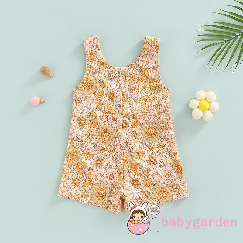 BABYGARDEN-6Months-3years Baby Girl Sleeveless Romper with Flower Rainbow Pattern, Casual Style Loose Version Summer