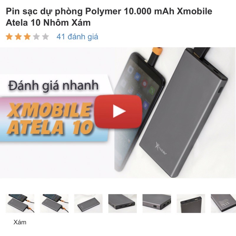 Pin sạc dự phòng Polymer 10.000 mAh Xmobile Atela 10 Nhôm Xám