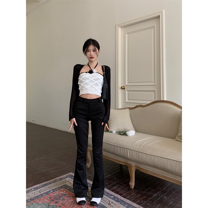 HUANG YOYO Bộ Trang Phục Hai Mảnh Gồm Áo Hai Dây Dệt Kim Dáng Ngắn Phong Cách Thời Trang Hàn Quốc Cho Nữ