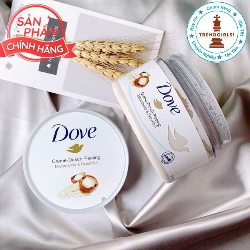 kem Tắm Tẩy tế bào chết body Dove Dusch Peeling 225ml của Đức với công thức kem siêu mịn và dưỡng ẩm sâu giúp da mịn