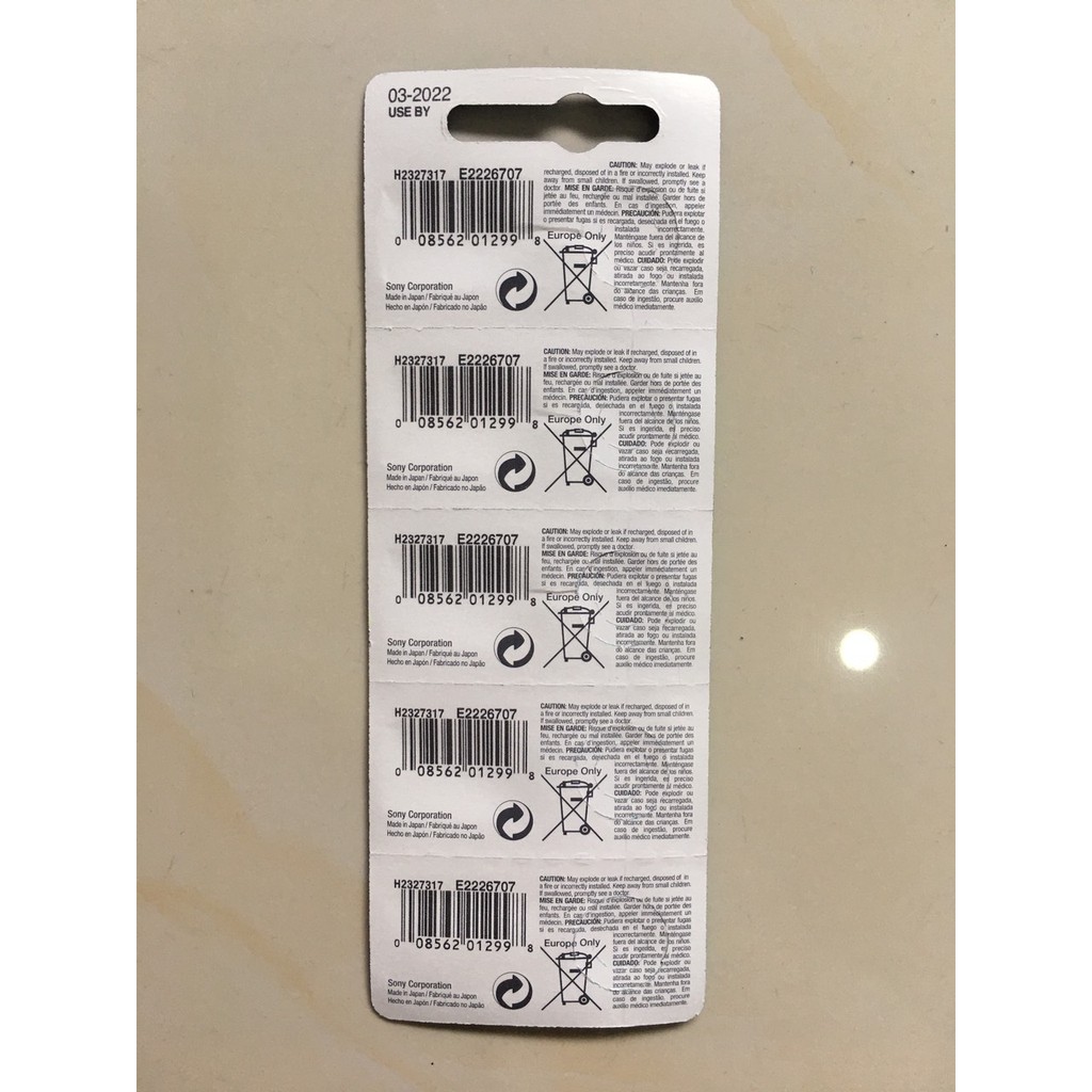 Vỉ 1  viên  pin Sony  muRata  SR512SW SR512 335 SR512 335 512