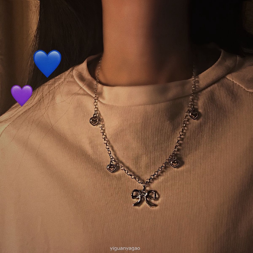 Vòng cổ phối mặt hình nơ trái tim xinh xắn thời trang hip hop