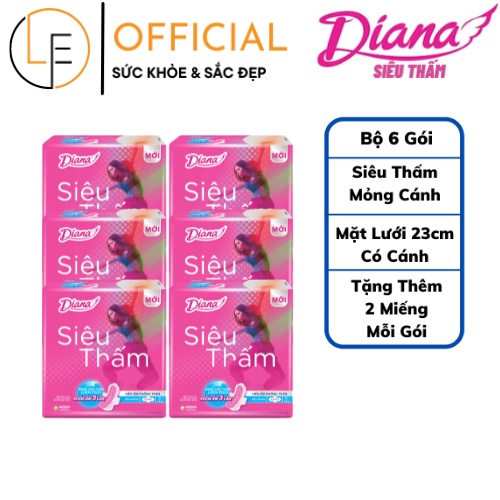 [Bộ 6 Gói Tặng 2 Miếng] Băng Vệ Sinh Diana Siêu Thấm Mỏng Không Cánh/ Có Cánh Mặt Lưới 23cm