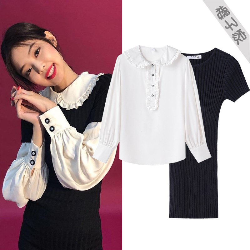 Thời Trang Nữ blackpink jennie vintage Korean ulzzang style áo sơ mi nữ + Đan váy