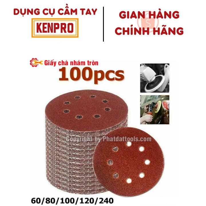 Hộp 100 tờ giấy chà nhám tròn các size 125mm-180mm-230mm-Độ nhám P40-P240