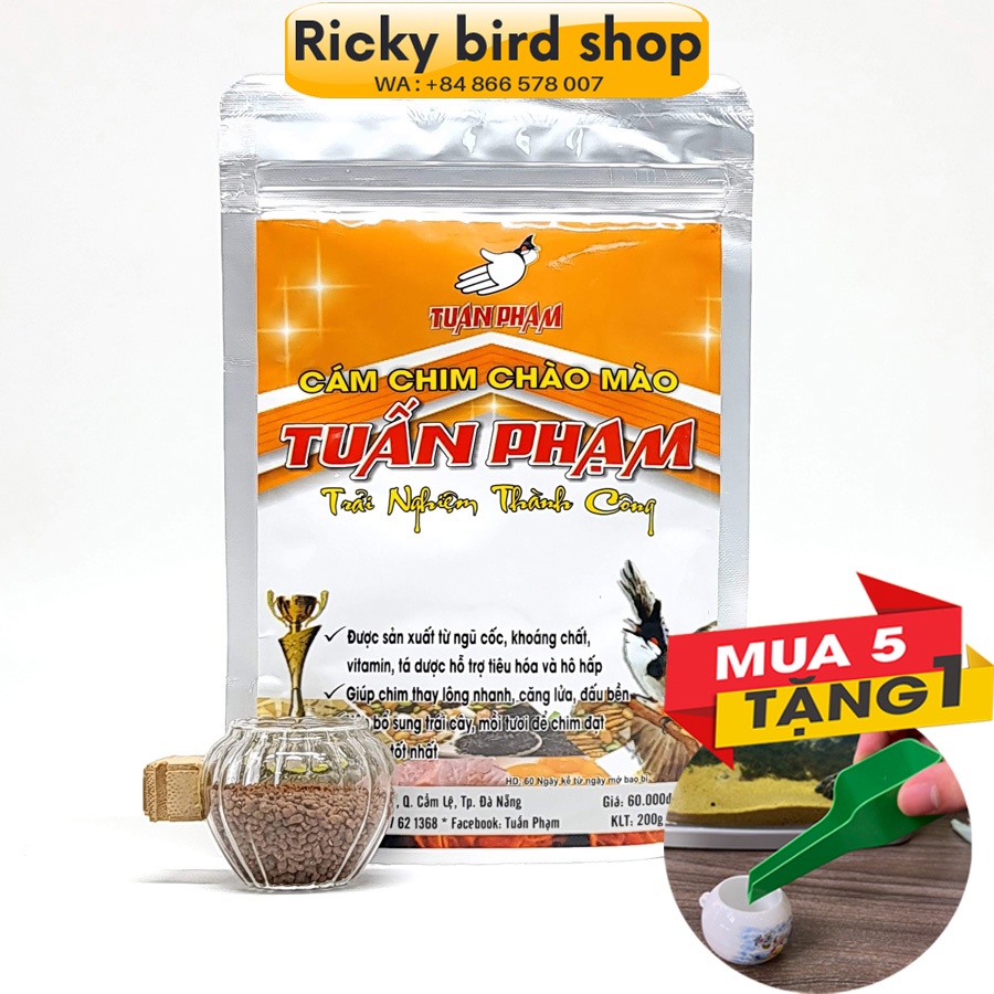 Thức ăn cho chim chào mào (cám cho chim chào mào số 1 - cao cấp - Tuấn Phạm) - Mua 5 tặng 1 máng xúc cám