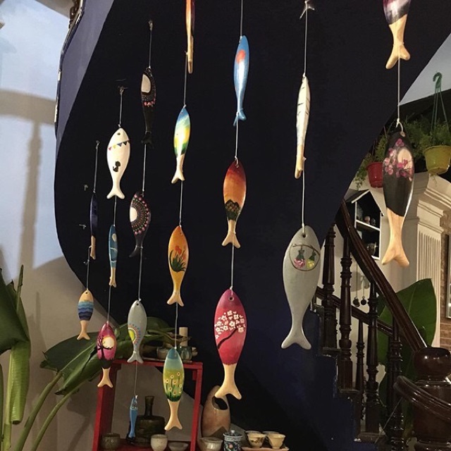 Cá gỗ handmade trang trí nhà cửa, cá gỗ mộc các cỡ tô màu sáng tạo