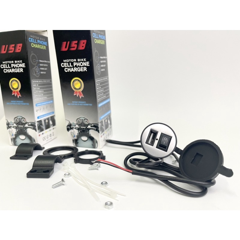 Sạc điện thoại gắn xe máy công suất 10W - 2.1A - 12V. Kèm phụ kiện lắp đặt dễ dàng, có hướng dẫn lắp