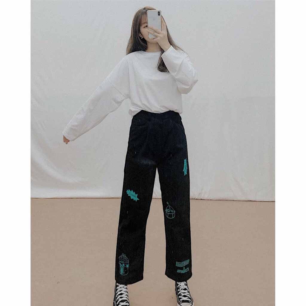 MẪU HÓT  Quần Jogger Đen Và Trắng In Chữ WHALE Ống Xuông Vải Nỉ Unisex Nam Nữ Phong Cách Đường Phố Siêu Chất