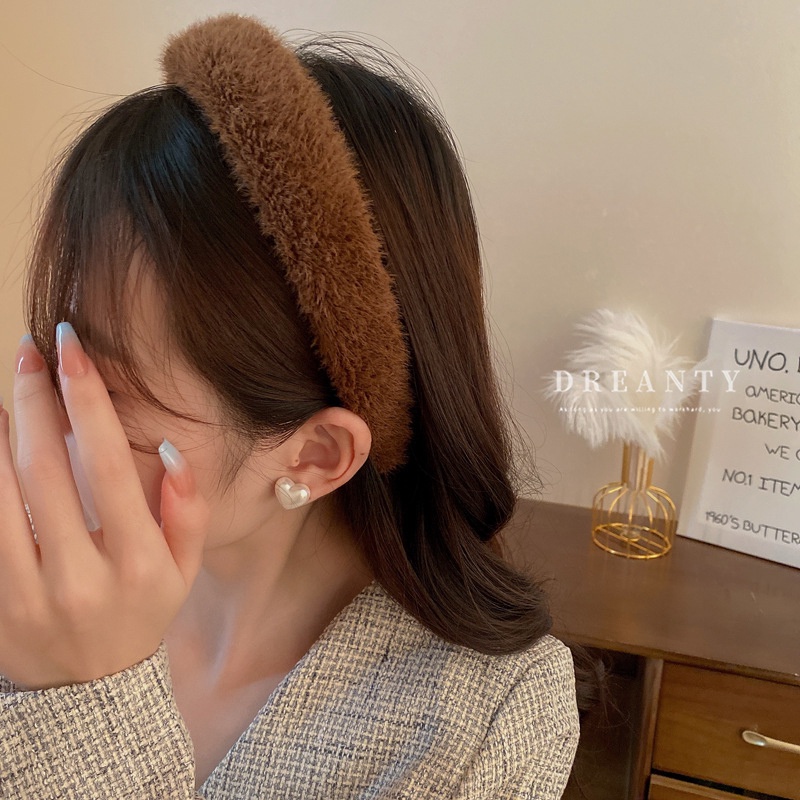 Băng Đô Cài Tóc Họa Tiết Hình Học Màu Trà Sữa Phong Cách Hàn Quốc Thời Trang Thu Đông Cho Nữ