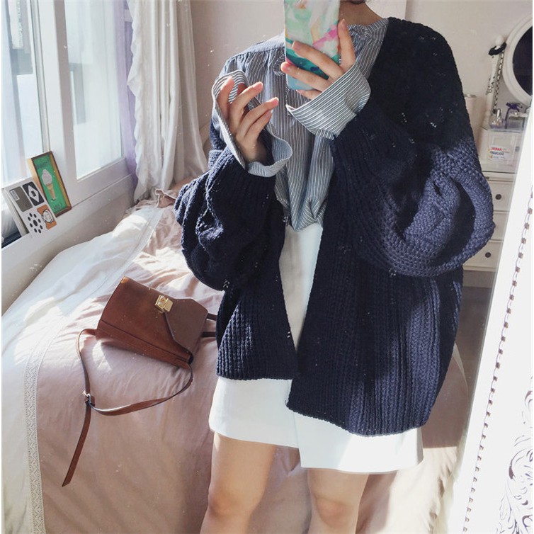 Áo cardigan nữ, áo cardigan len nữ form rộng màu trắng xanh xám thời trang