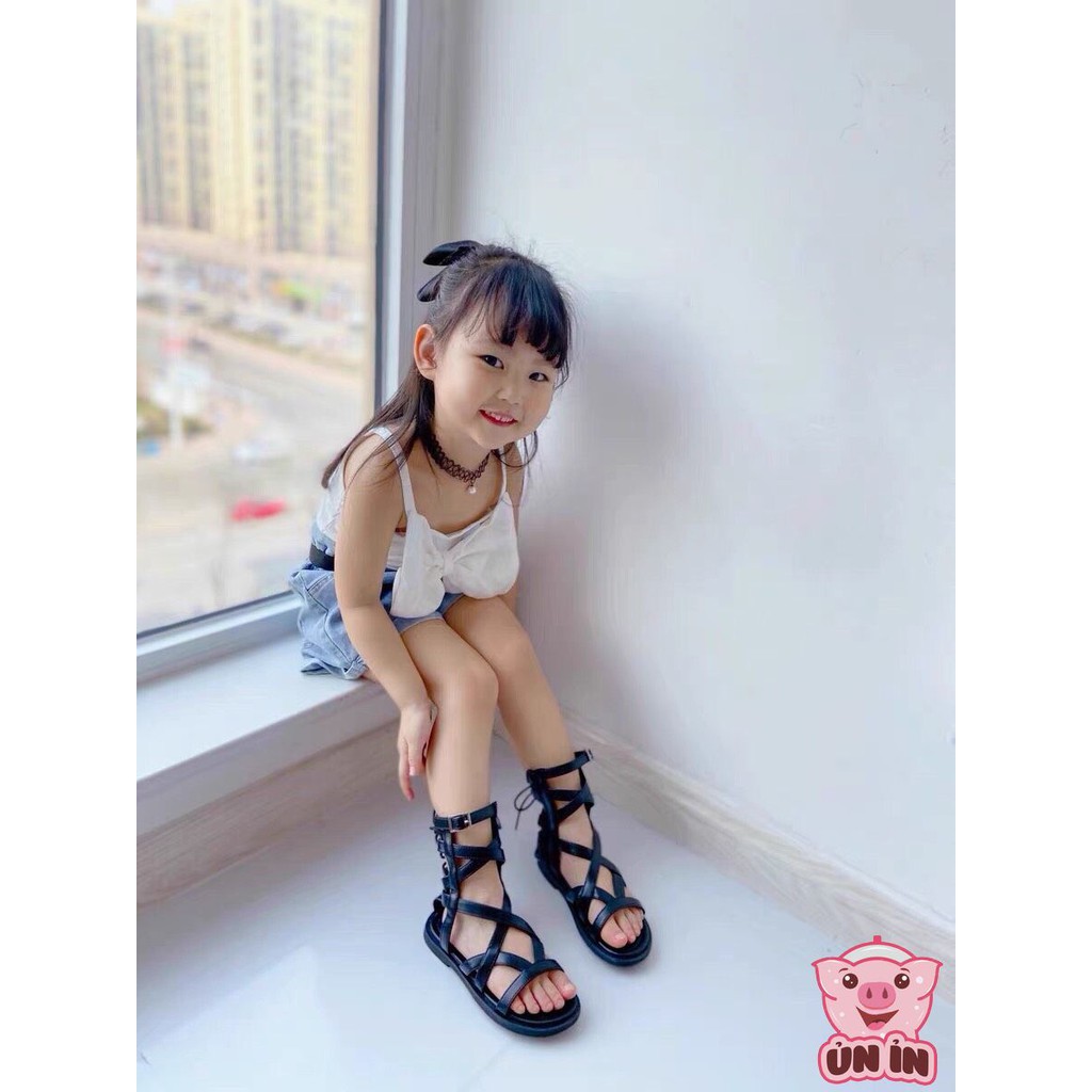 Giày Sandal chiến binh cho bé - Sandal cao cổ quai đan bé gái chất da PU siêu mềm êm chân chính hãng MG Baby V653