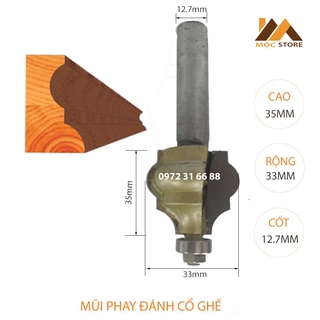 Mũi soi gỗ - mũi phay gỗ đánh cổ ghế cao 35mm rộng 33mm cốt 12.7mm, hàng việt nam chất lượng cao