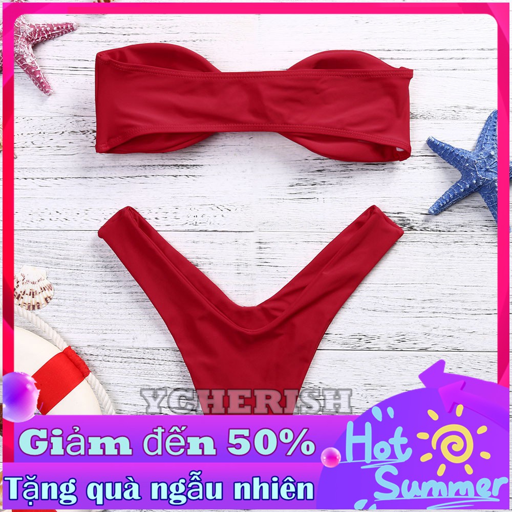 Bộ bikini 2 mảnh không dây áo dạng xoắn trước tạo điểm nhấn quyến rũ cho nữ
