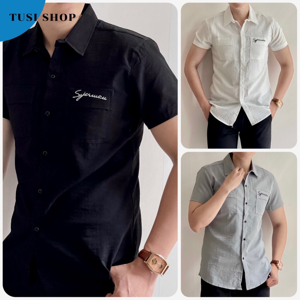 Áo đũi nam cổ bẻ sơ mi đũi áo có cổ ngắn tay túi hộp Suf