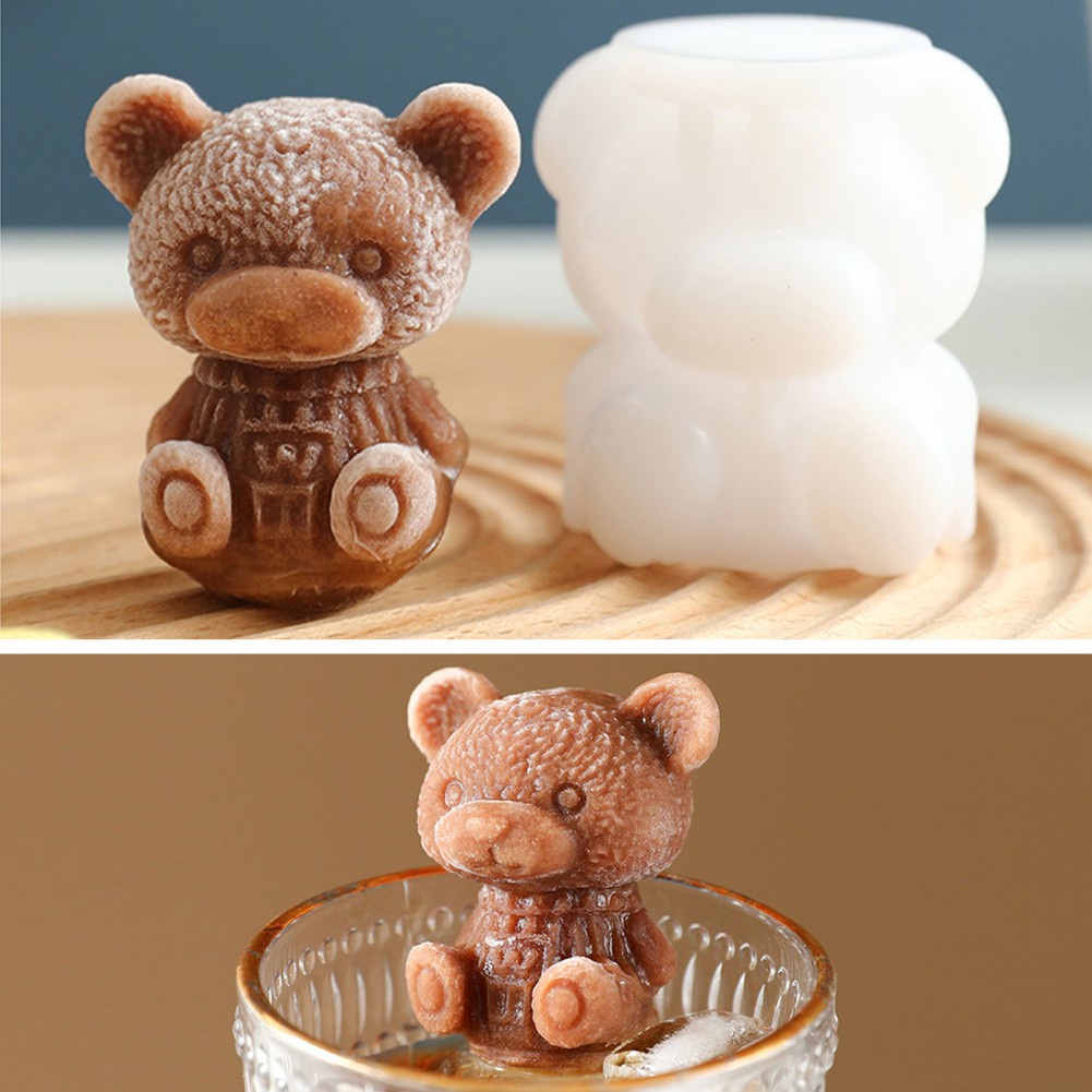 Khuôn Silicone Làm Đá Hình Gấu 3D Dễ Thương