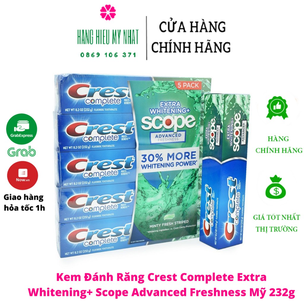 Kem Đánh Răng Crest Complete Extra Whitening + Scope Advanced, 232g