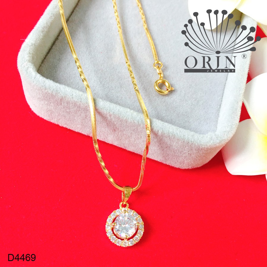 Dây chuyền dạng mì xoắn mặt tròn viền đính đá thiết kế cao cấp Orin D4469