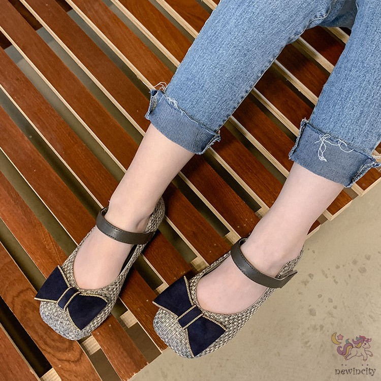 Giày Búp Bê Đế Mềm Đính Nơ Phong Cách Hàn Quốc Độc Đáo Cho Bé Gái