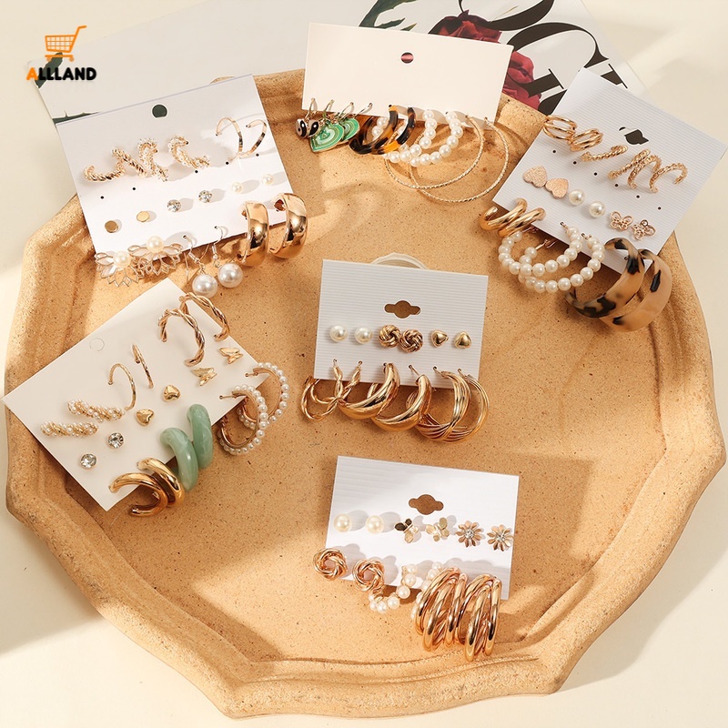 Bộ Khuyên Tai Tròn/Vòng Tròn Bằng Acrylic/Kim Loại/Ngọc Trai Thời Trang Phong Cách Vintage