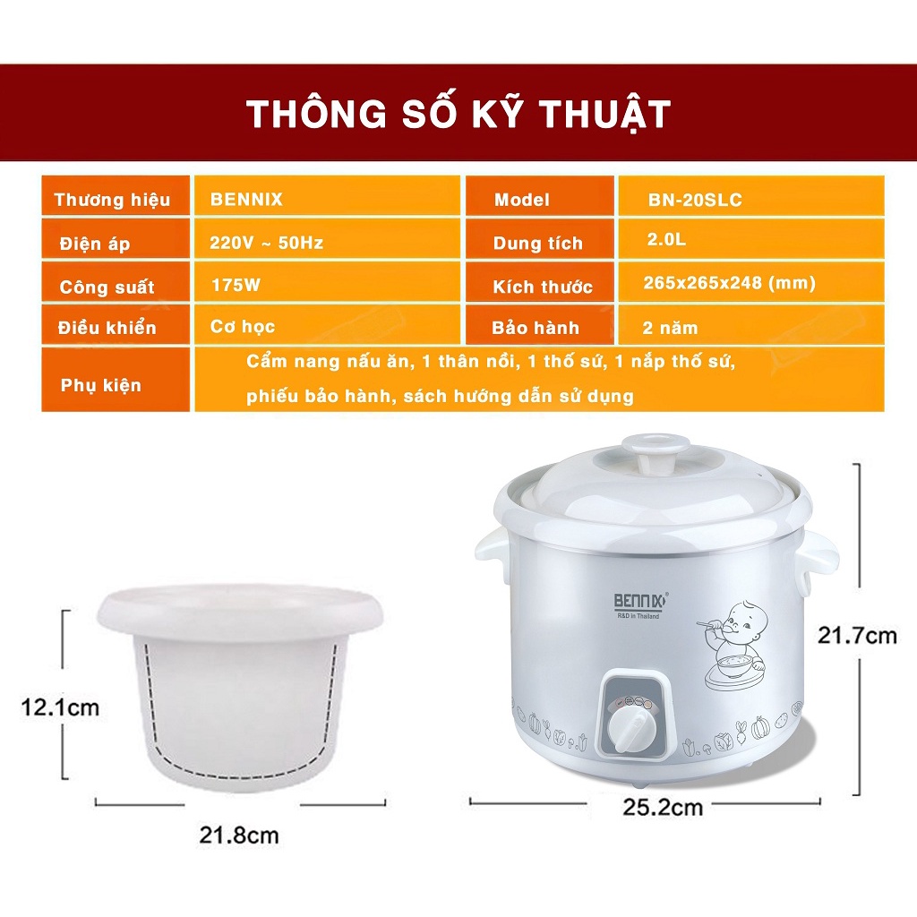 Nồi nấu chậm đa năng Bennix 4L hầm gà nguyên con