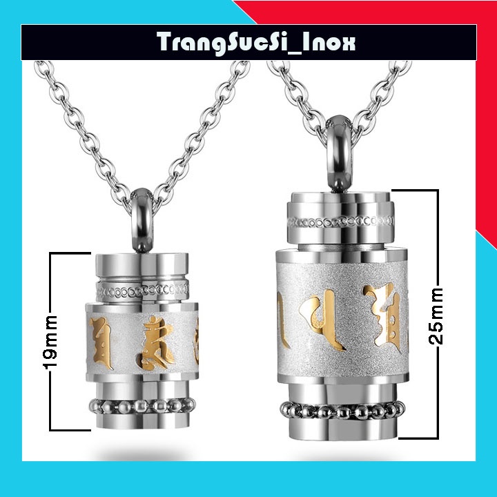 Sỉ DÂY CHUYỀN TITAN UM MANI PADME HUM HÌNH TRỤ bằng inox không đen, không gỉ - Đem lại bình an, may mắn cho người đeo