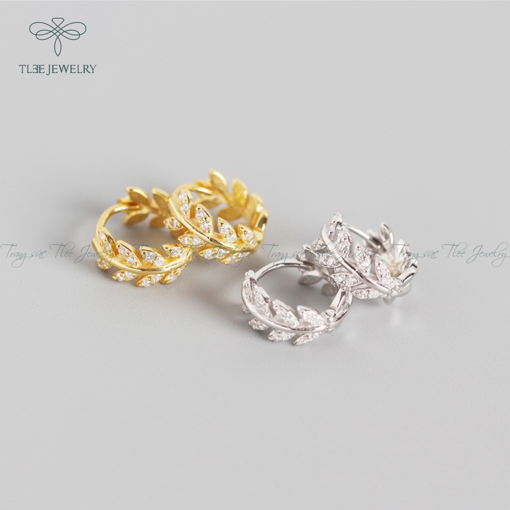 Khuyên tai bạc nữ TLEE lá tròn đính đá cao cấp NCJ B0201