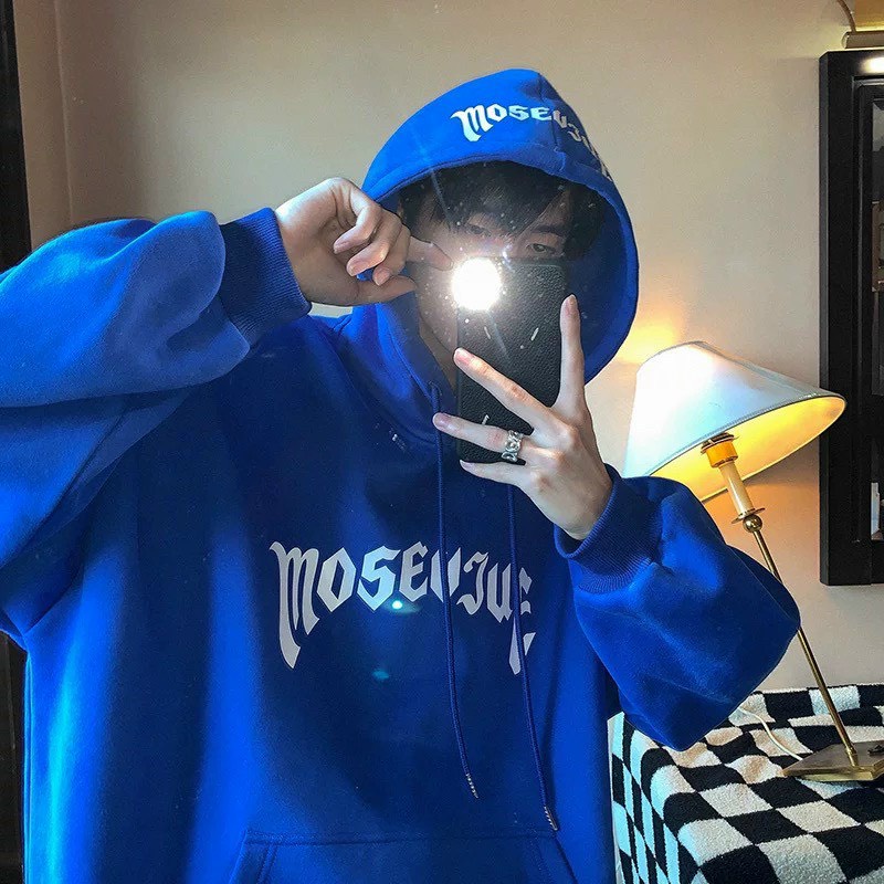 Hooodie Oversize Nam Nữ Chữ Mouse Dáng Rộng Mũ To Màu Xanh Lạ Hot Trend Unisex Uzzlang