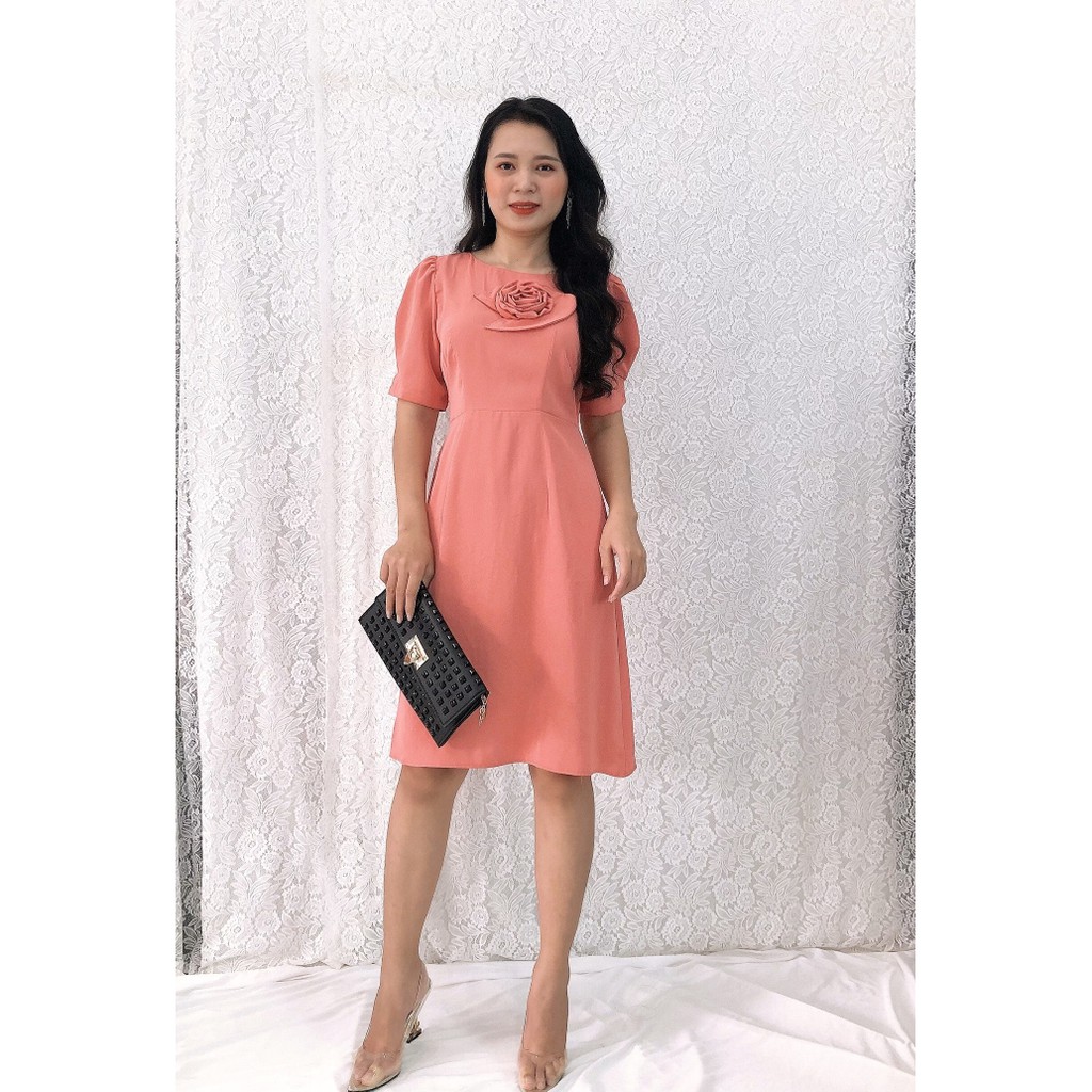 Đầm form A S&amp;M đính hoa ngực hot nhất, chất mát, giá rẻ GR197- Hình thật shop chụp