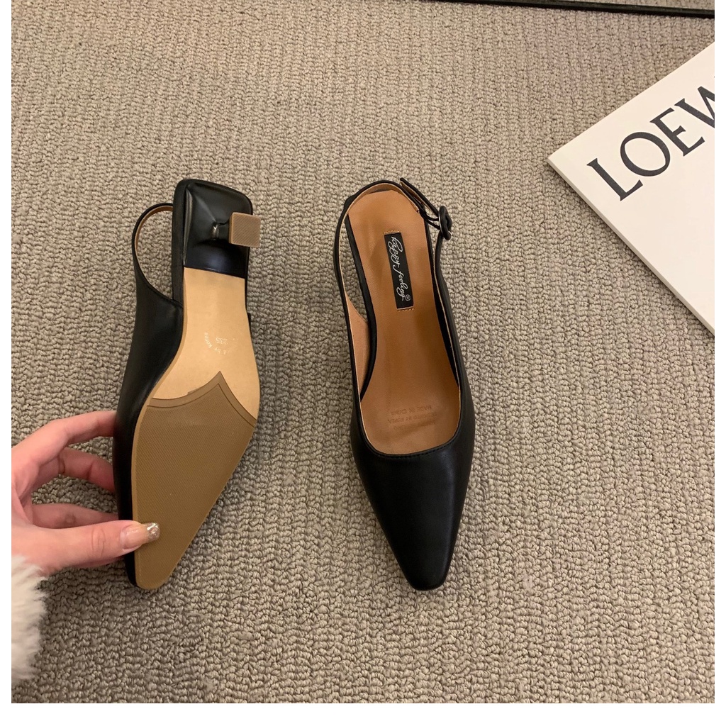 Sandal/ giày cao gót mũi nhọn quai hậu da lì