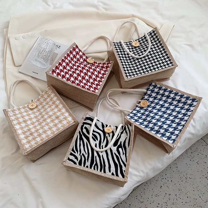 Túi tote trong túi vải lanh nữ hoạ tiết Houndstooth thời trang YM380