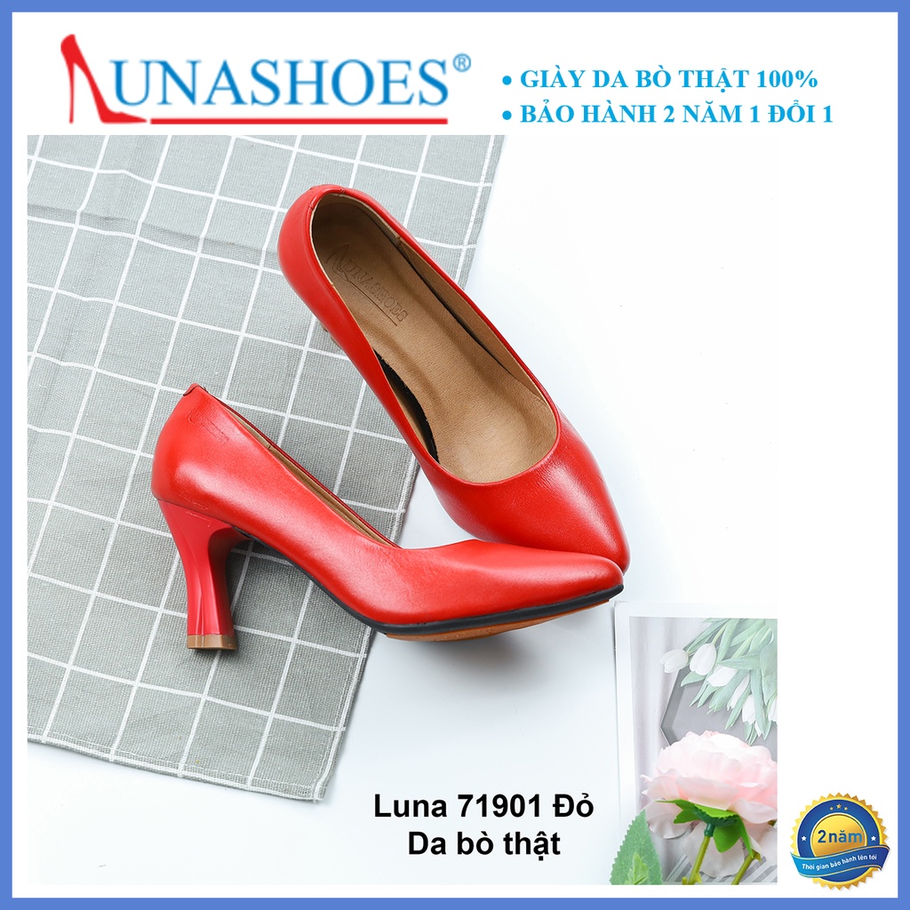 Giày cao gót nữ, guốc nữ 7p LUNASHOES 71901 giày da bò thật màu đen kem đỏ trắng bảo hành 24 thàng 1 đổi 1