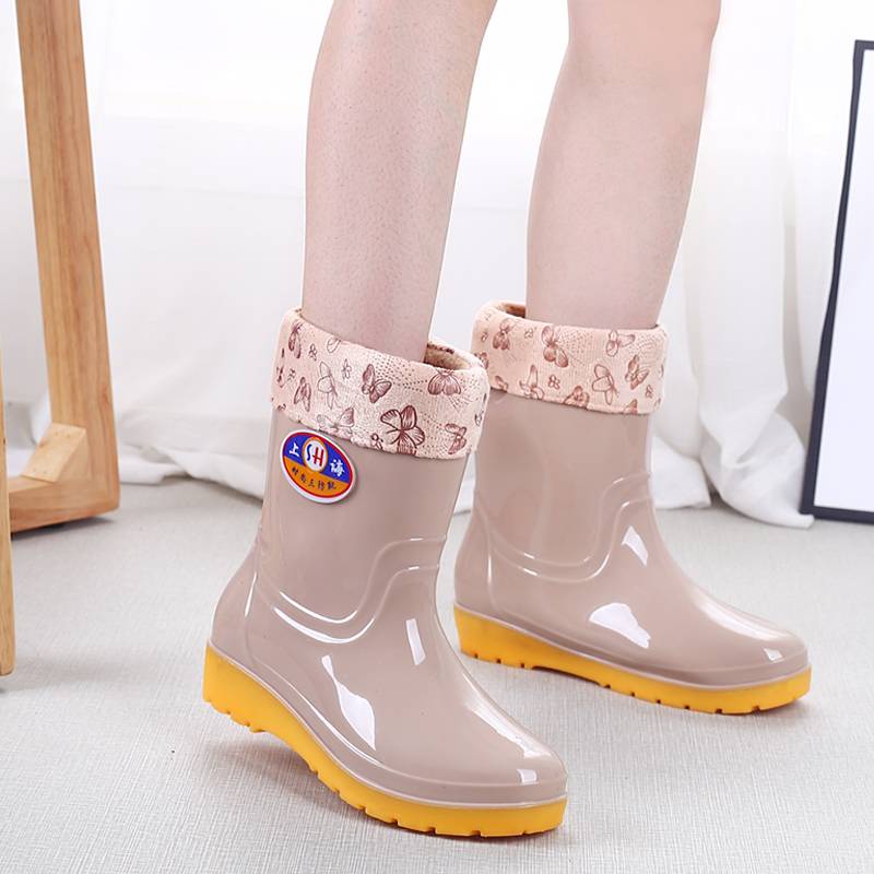 Ủng Đi Mưa Lót Lông Cừu Chống Trượt Chống Thấm Nước Thời Trang Bốn Mùa