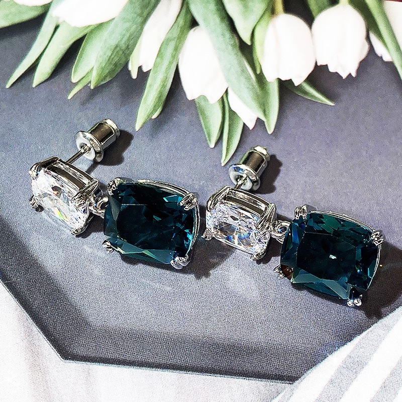 Khuyên Tai Hình Vuông Đính Đá Zircon Xanh Lam Sang Trọng Thời Trang Năm 2021