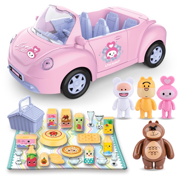 Đồ Chơi Mô Hình Xe Hơi Thỏ DIY Màu Hồng Cho Bé Gái