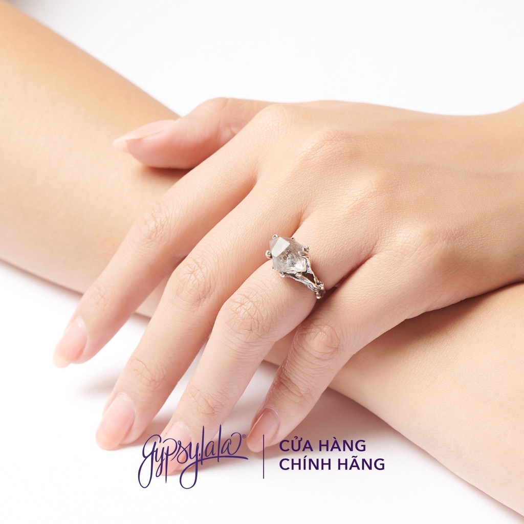 Nhẫn Bạc Đá Kim Cương Thô Herkimer Thiên Nhiên May Mắn Không Kị Mệnh NBF407KCHKM Gypsy.lala