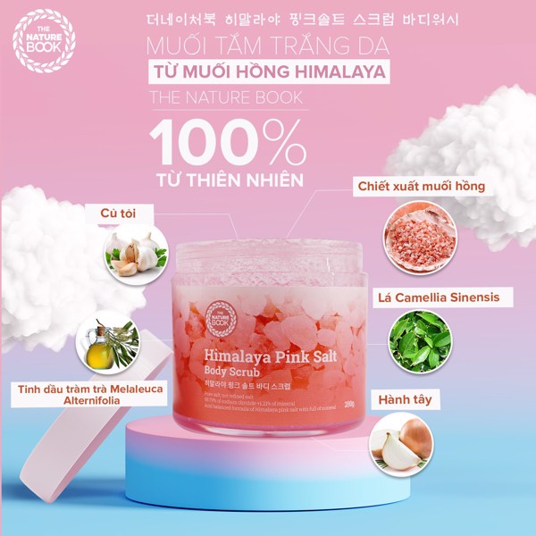 Muối tắm dưỡng trắng toàn thân từ muối hồng Himalaya THE NATURE BOOK HIMALAYA PINK SALT BODY SCRUB