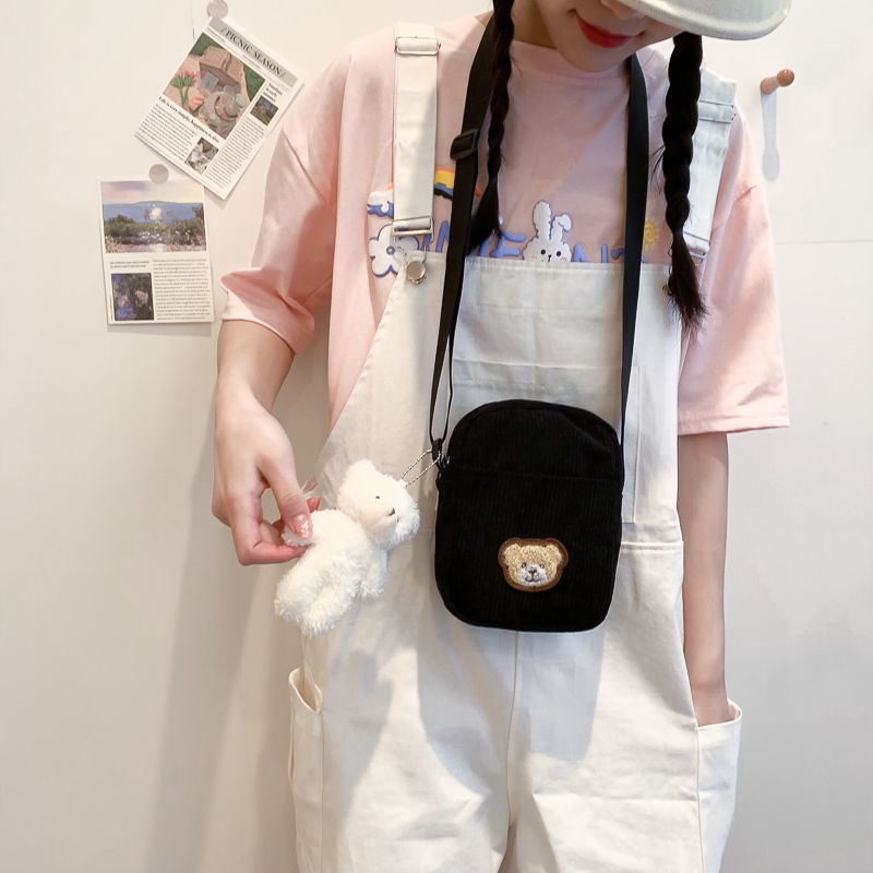 Túi Đeo Chéo Canvas Mềm Hình Gấu Dễ Thương Phong Cách Harajuku Cho Nữ