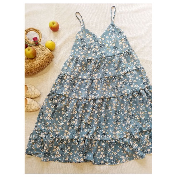 Váy hoa nhí dáng dài vintage cực đẹp đi biển với vải mango mềm mịn freesize