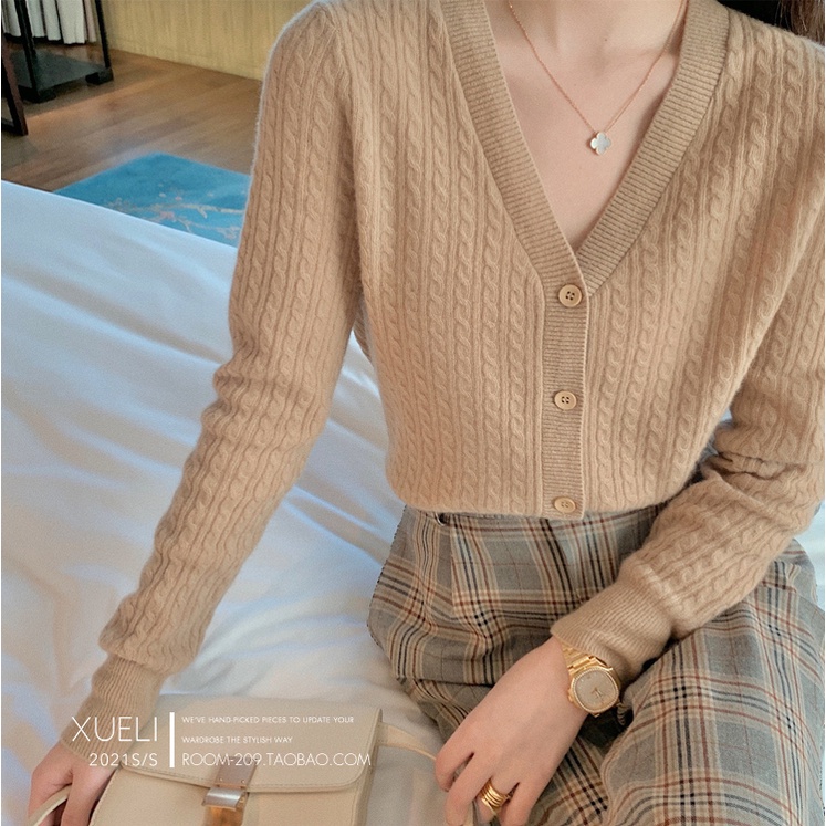 SUXI Áo Khoác Cardigan Bằng Vải Dệt Kim Tay Dài Cổ Chữ V Thiết Kế Thời Trang Mùa Thu Theo Phong Cách Hàn Quốc Dành Cho Nữ