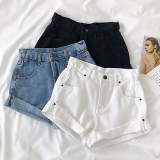Quần short jean chun eo gập gấu