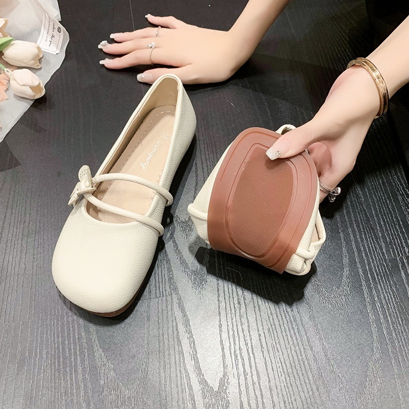 ❤Giày Búp Bê Da Mũi Tròn Đế Mềm Đính Hoa Phong Cách Hàn Quốc Cho Nữ
