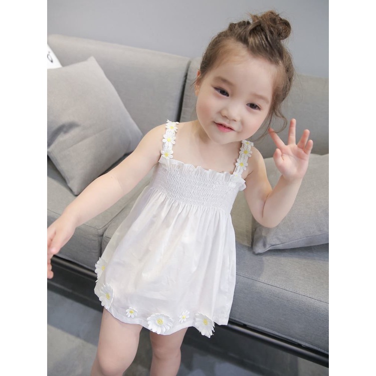 Đầm công chúa 2 dây họa tiết caro phối hoa thời trang cho bé gái