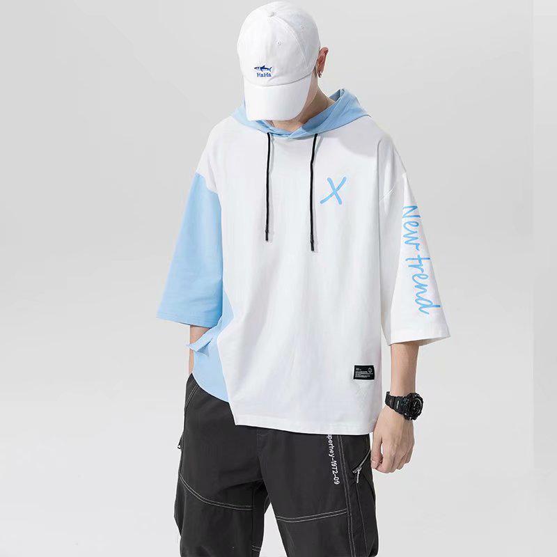 Thời Trang Áo Hoodie Tay Ngắn Dáng Rộng Có Dây Rút Phong Cách Kpop