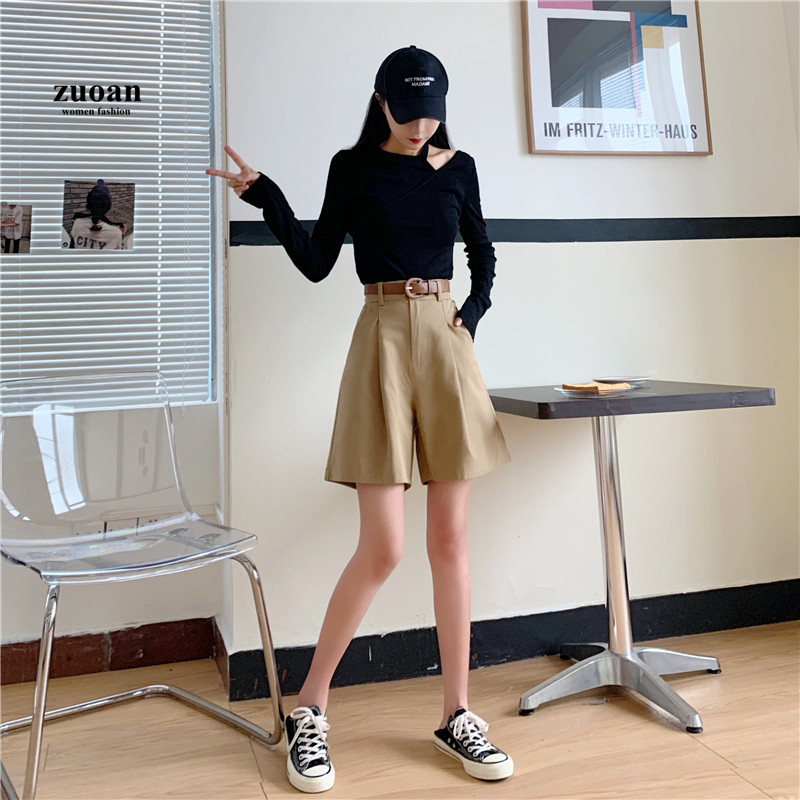 SUXI Quần Short Lưng Cao Màu Trơn Cho Nữ