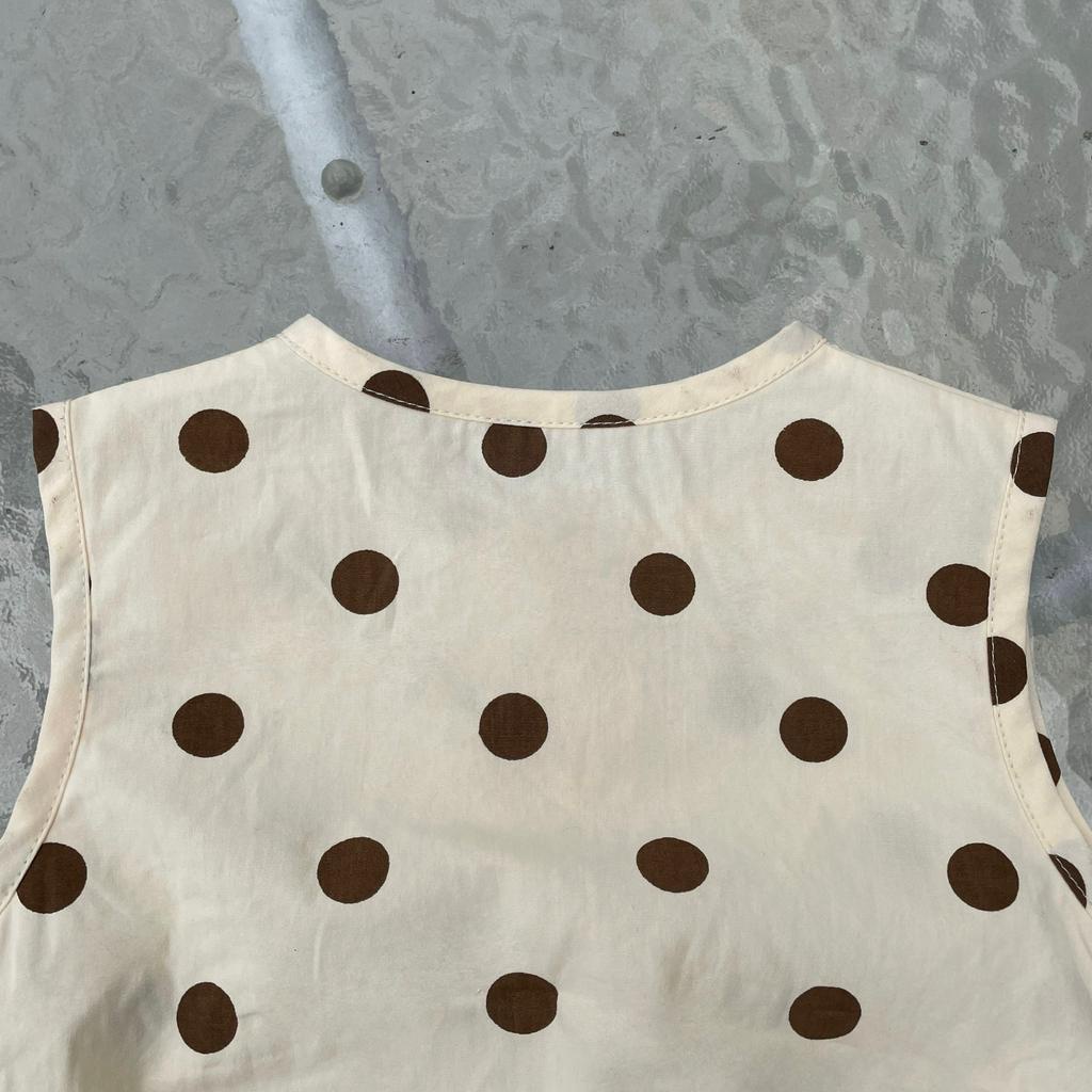 Bộ Áo Liền Quần Sát Nách Dáng Rộng Vải Cotton Họa Tiết Chấm Bi Dễ Thương Thời Trang Mùa Hè Cho Bé Sơ Sinh Từ 0