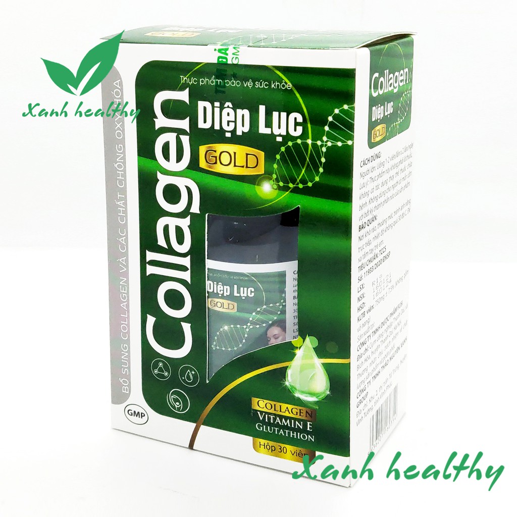 Viên uống làm đẹp da Collagen Diệp Lục Gold  -Bổ sung collagen, vitamin E, diệp lục giúp giảm nám sạm da -Hộp 30v