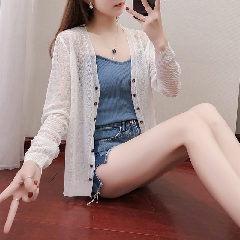 Áo khoác Cardigan dệt kim dài tay chống nắng đơn giản ngọt ngào cho nữ