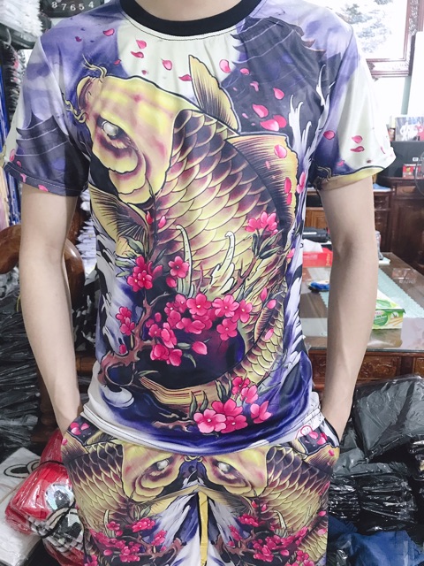 Bộ hè nam in 3D ( cá chép tím cành đào )